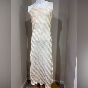 Vintage Victoria's Secret Gold Label Cream Striped Satin Maxi Slip Dress Sz M